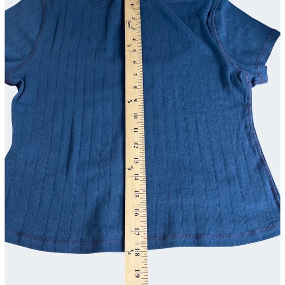 Free People Intimately End Game Pointelle Baby Tee Navy Blue Scoop Neck Large - Picture 6 of 10